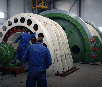 Workers installing hoist